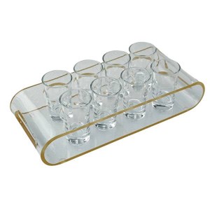 Picture of Glass Shot Cups Set of 8 in Lucite Holder Gold Edge